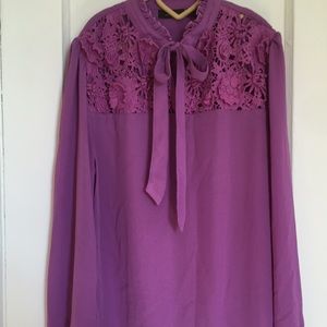 Purple chiffon blouse with bow